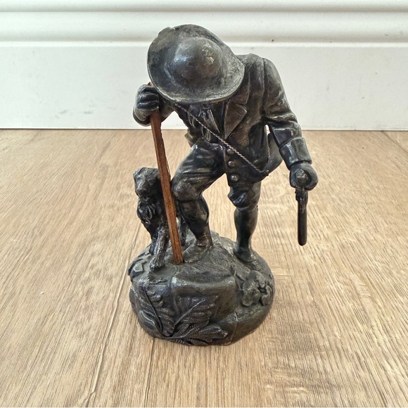 Antique 1890s Victorian Hunter & Dog Silverplate Sculpture 4.5” Simpson Hall